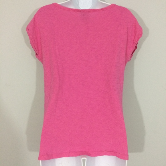 PINK Victorias Secret Top XS Pink Jeweled Scoop Neck Short Sleeve 100% Cotton - Picture 4 of 8